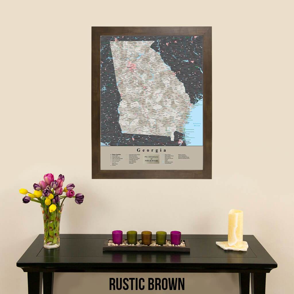 Earth Toned Georgia State Travel Map Rustic Brown Frame