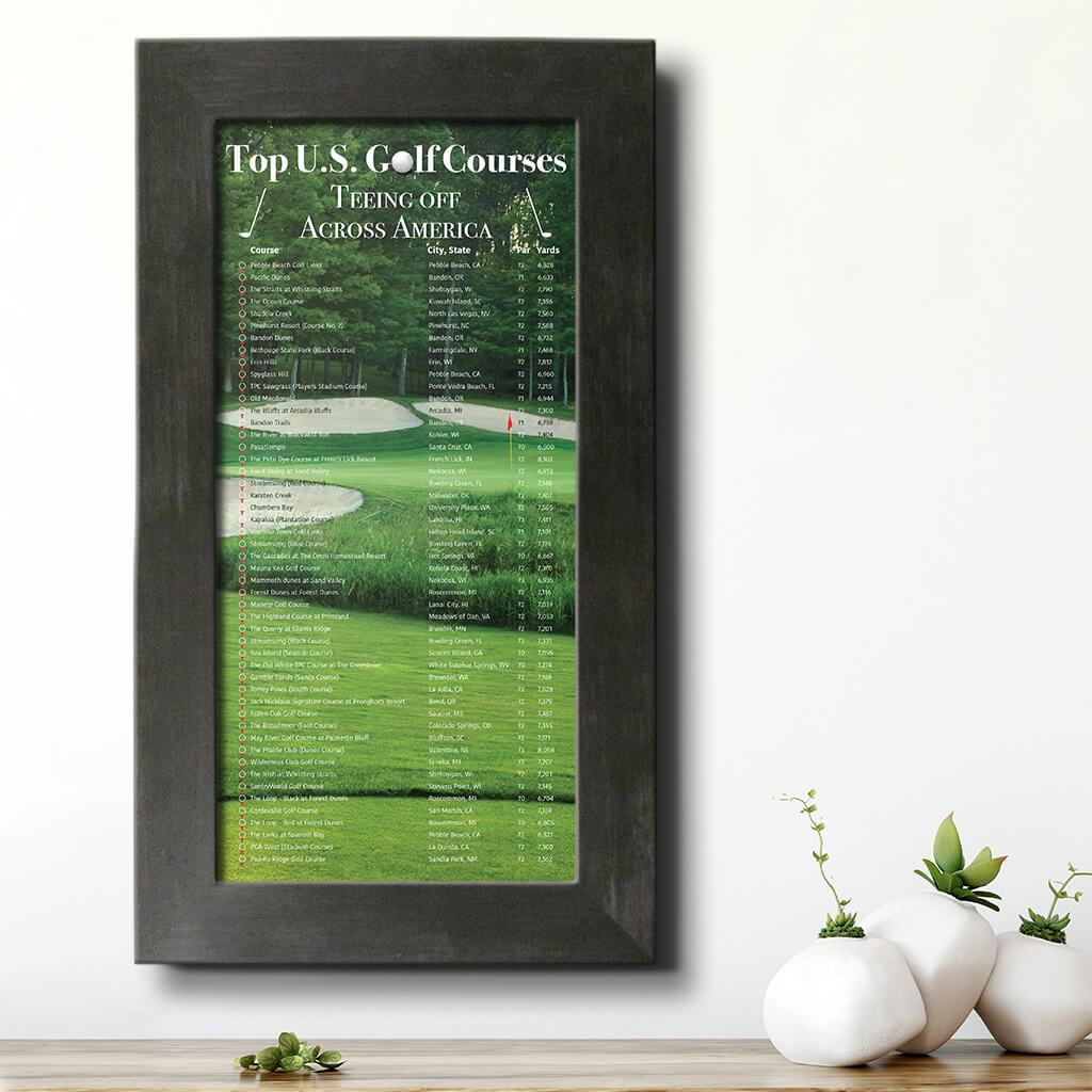 Golf Courses Bucket List Rustic Black Frame