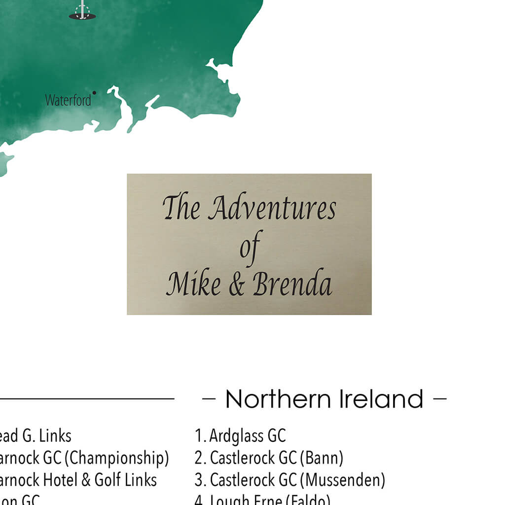 Closeup of Plaque Location on Ireland and Norther Ireland Golf Courses Map
