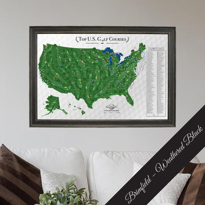 Canvas Golf Push Pin Travel Map in Premium Brimfield Black Frame