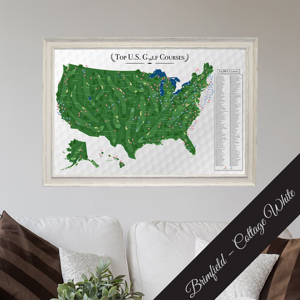 Canvas Golf Push Pin Travel Map in Premium Brimfield White Frame