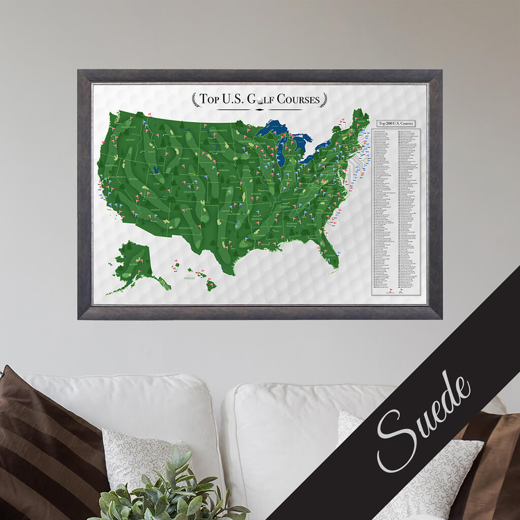 Canvas Golf Push Pin Travel Map in Premium Andover Suede Frame