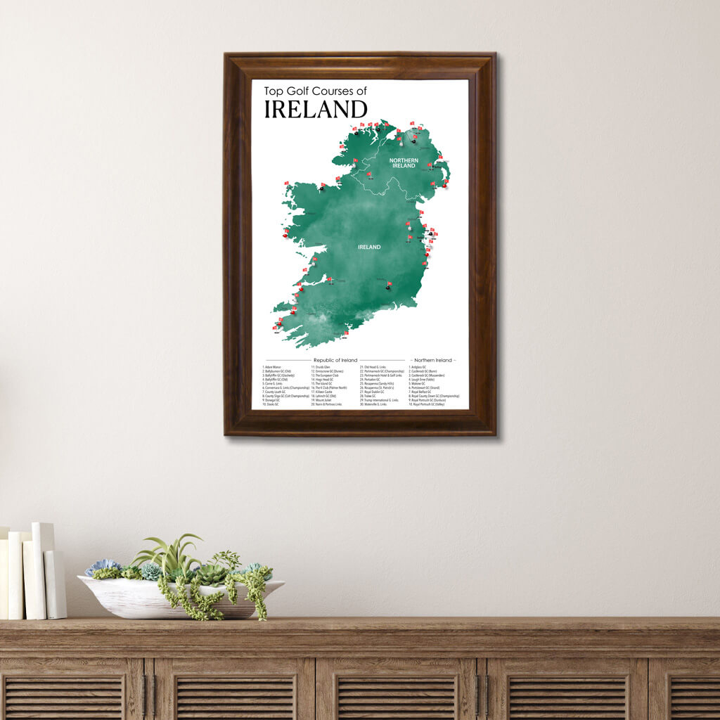 Ireland and Northern Ireland&#39;s Top Golf Courses Map - Framed With Pins