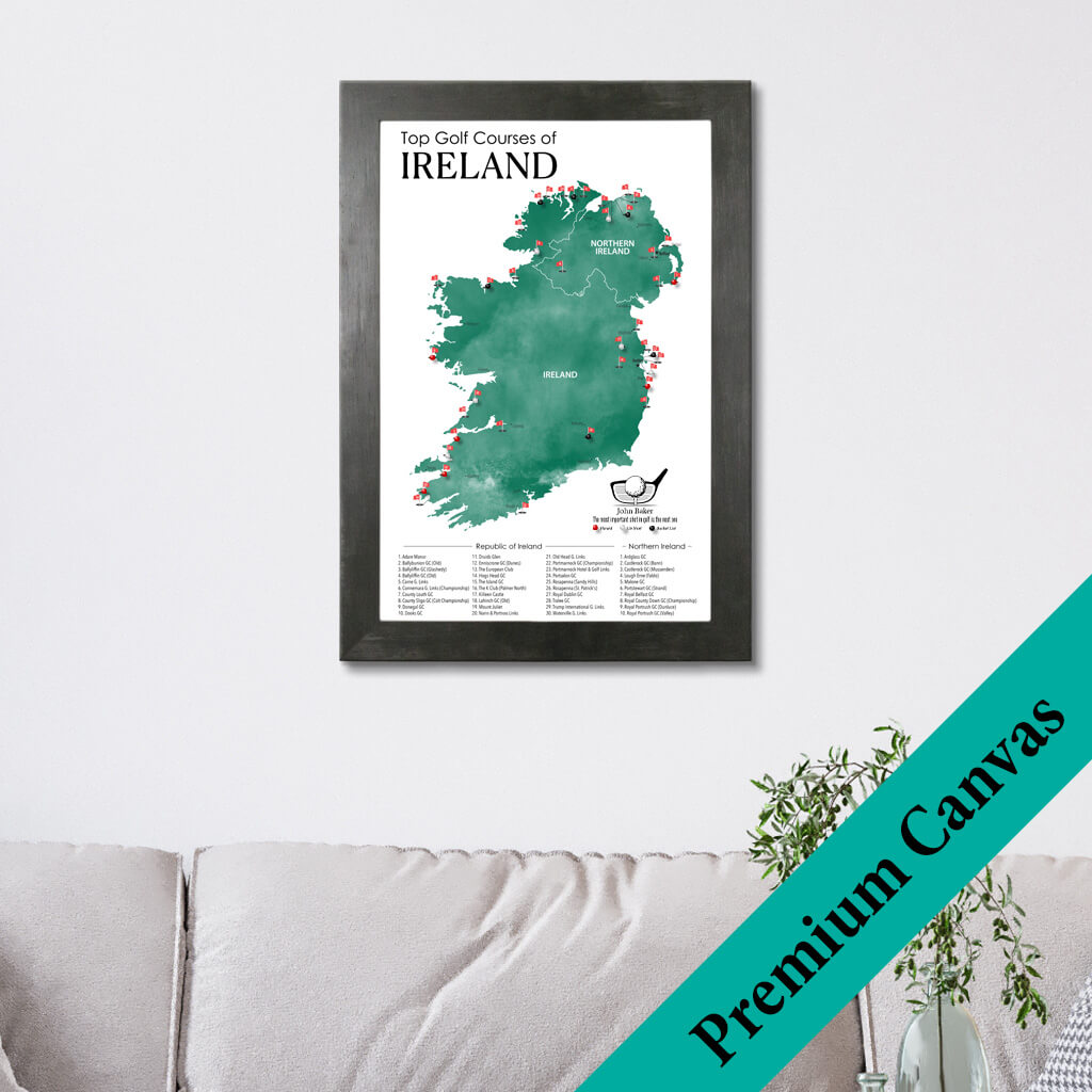 Top Golf Courses of Ireland and Northern Ireland Canvas Push Pin Map with Pins