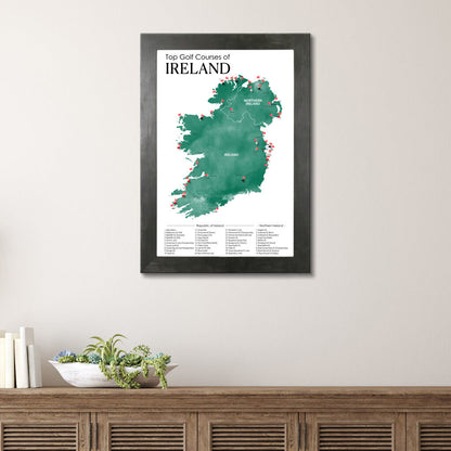 Golf Course Map of Ireland and Northern Ireland in Rustic Black Frame