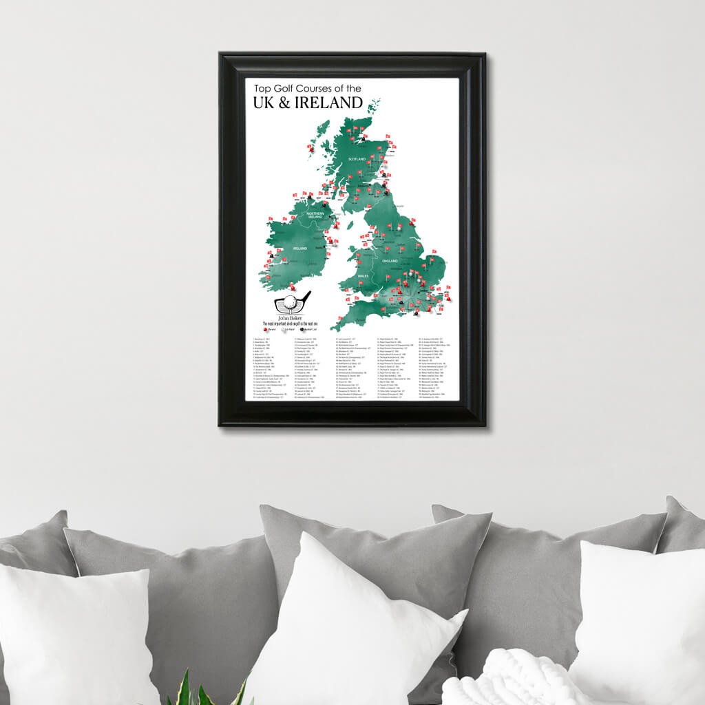 Canvas Map of Top Golf Courses of the UK &amp; Ireland in Black Frame