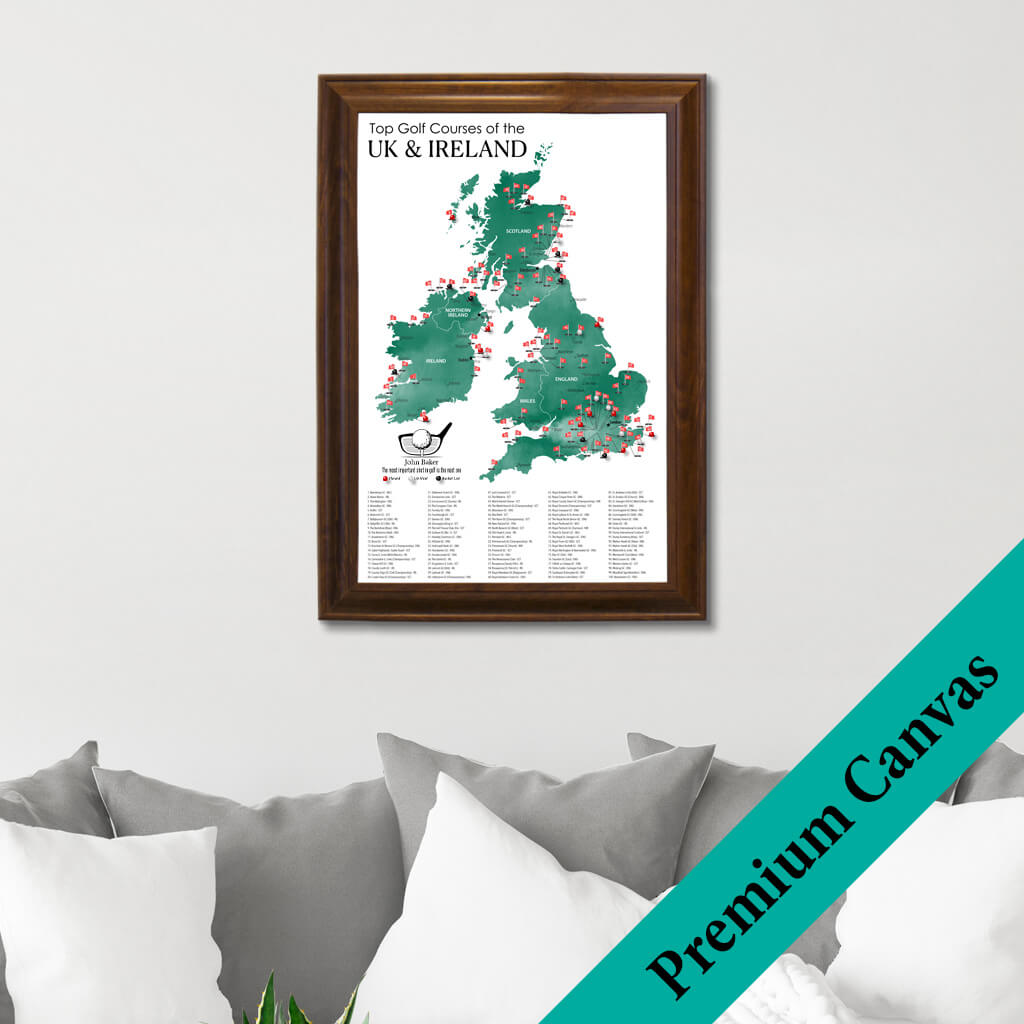 Top Golf Courses of the UK and Ireland Canvas Wall Map with Push Pins