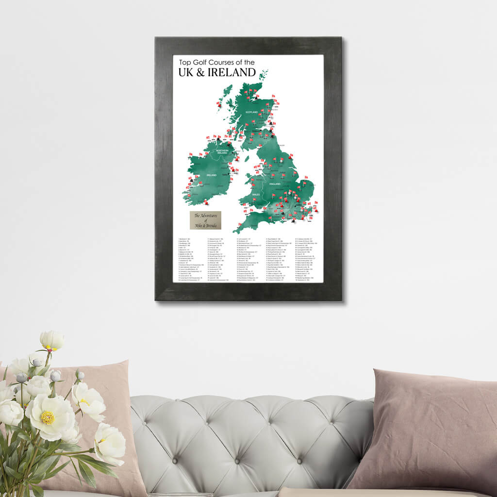Top Golf Courses of The UK and Ireland Framed Travel Map with Pins