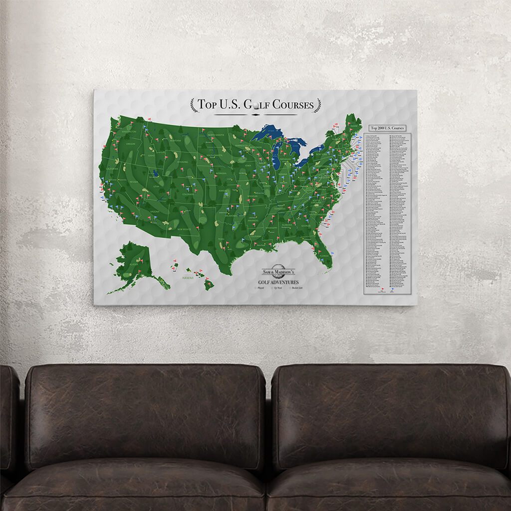 24x36 Gallery Wrapped Canvas Top US Golf Courses Map