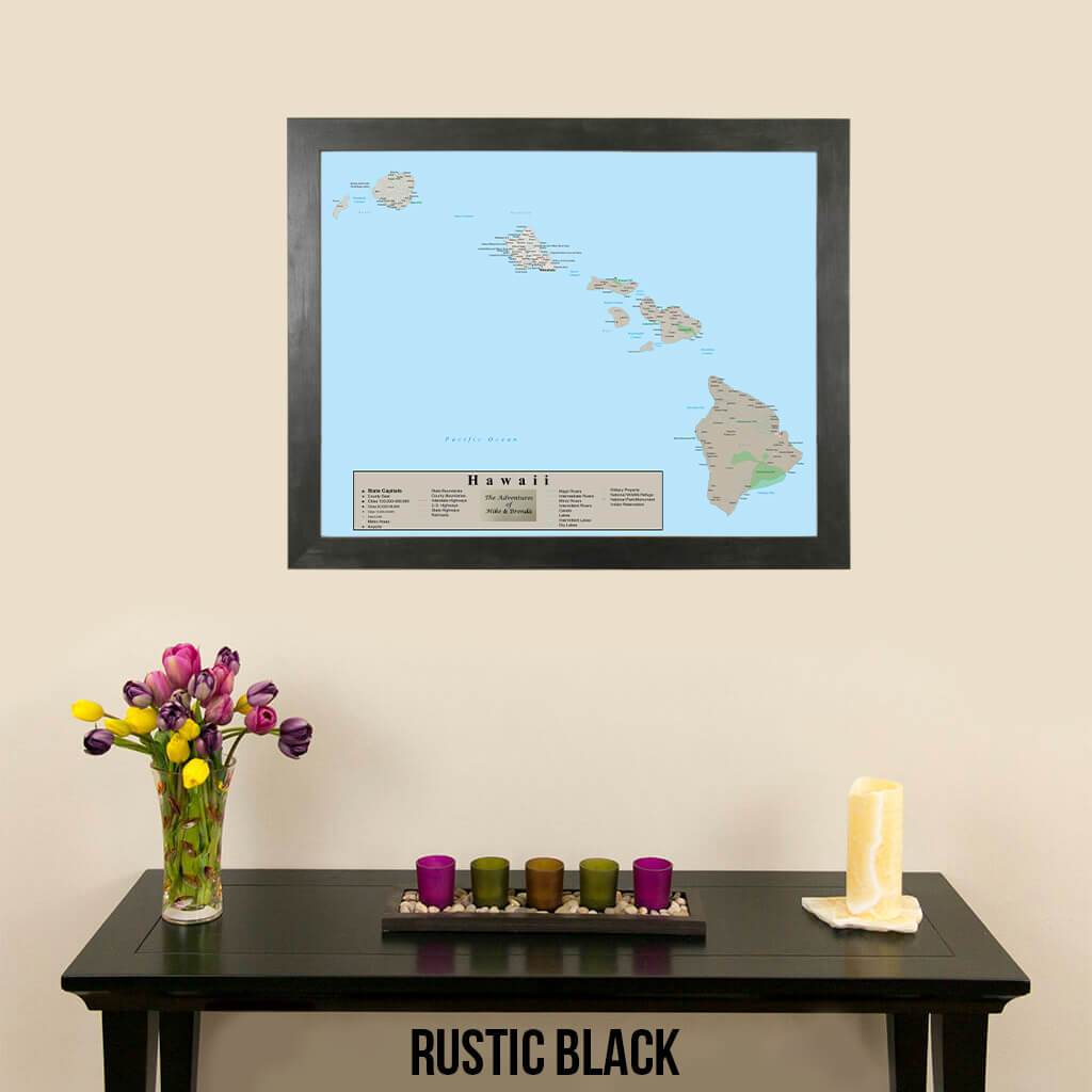 Earth Toned Hawaii State Travel Map Rustic Black Frame