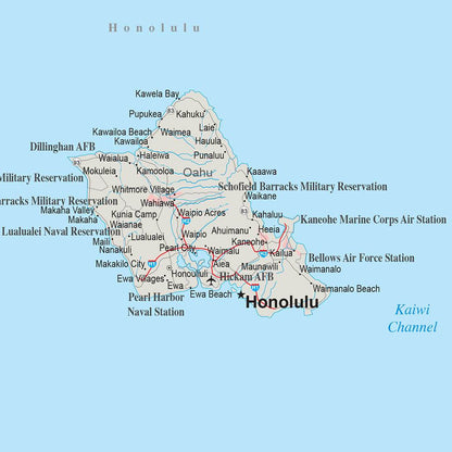 Earth Toned Hawaii State Travel Map closeup