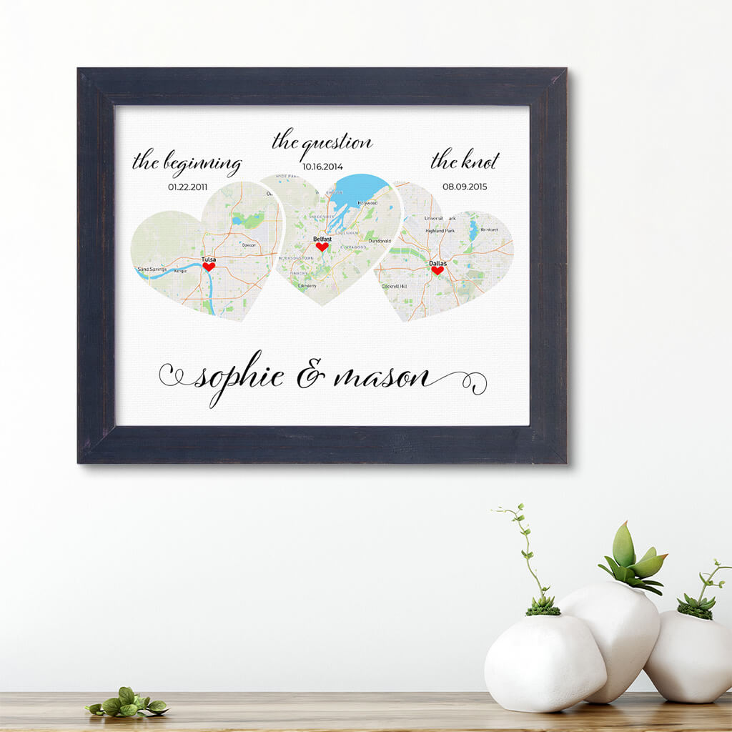 3 Heart Map Art Carnival Espresso Frame