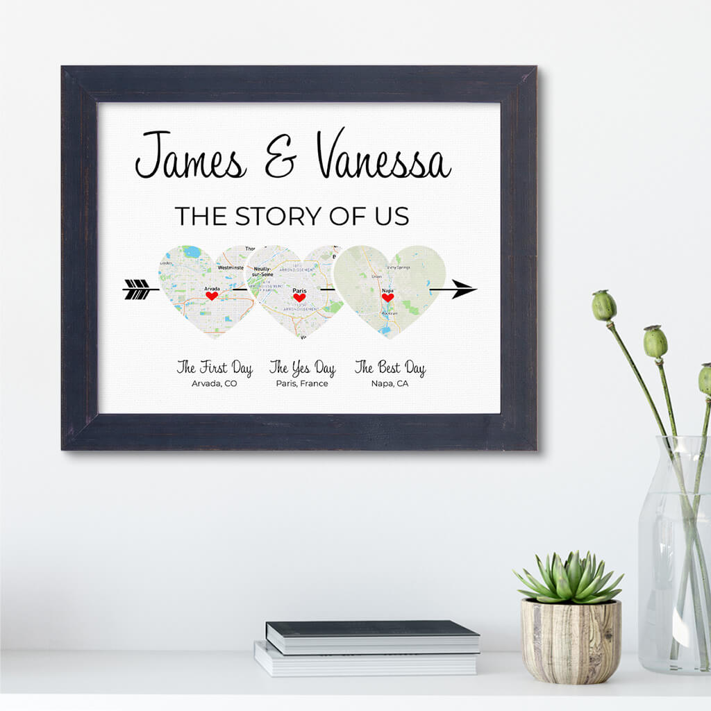 The Story of Us Couples Wall Art in Carnival Espresso Real Wood Frame