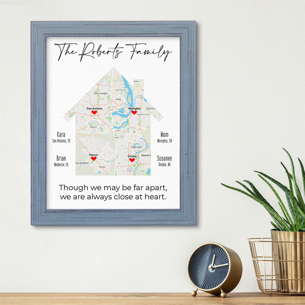 Family Home Map Canvas Art Print - Carnival Gray Solid Wood Frame