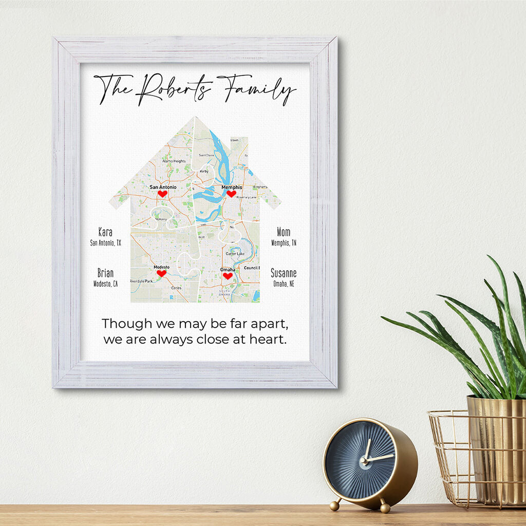 Family House Map Canvas Art Print - Carnival White Solid Wood Frame