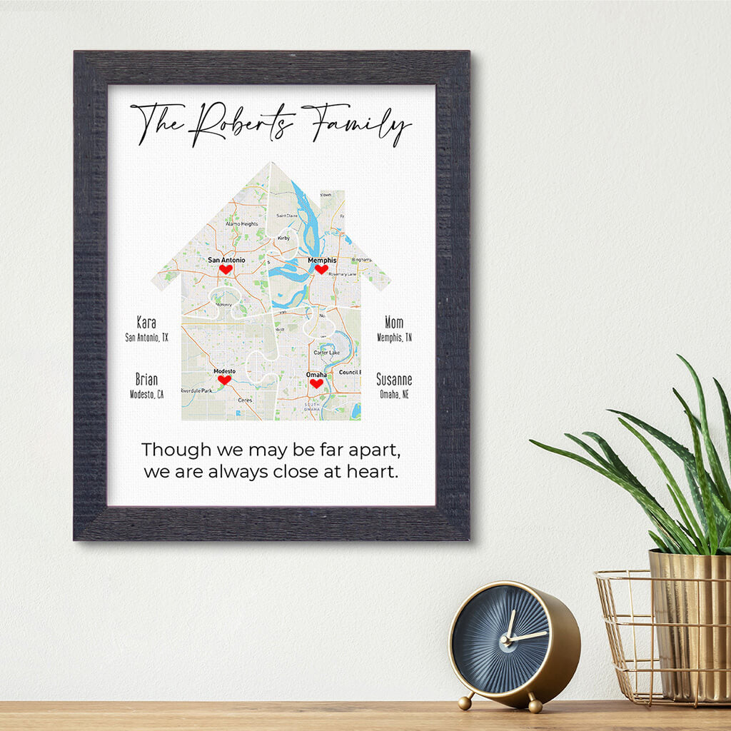 Family House Map Canvas Art Print - Solid Wood Madison Black Frame