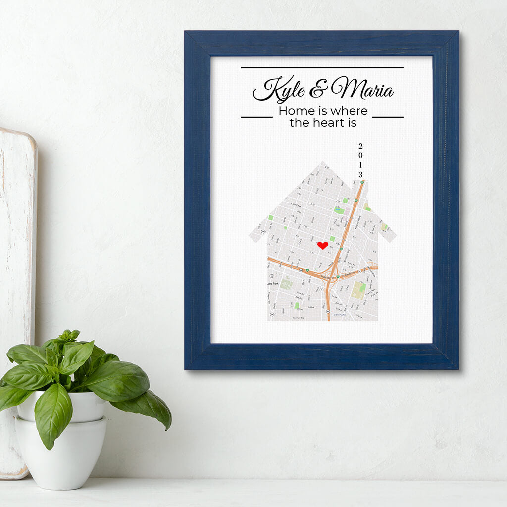 Home is Where the Heart Is Canvas Map Print Carnival Blue Frame
