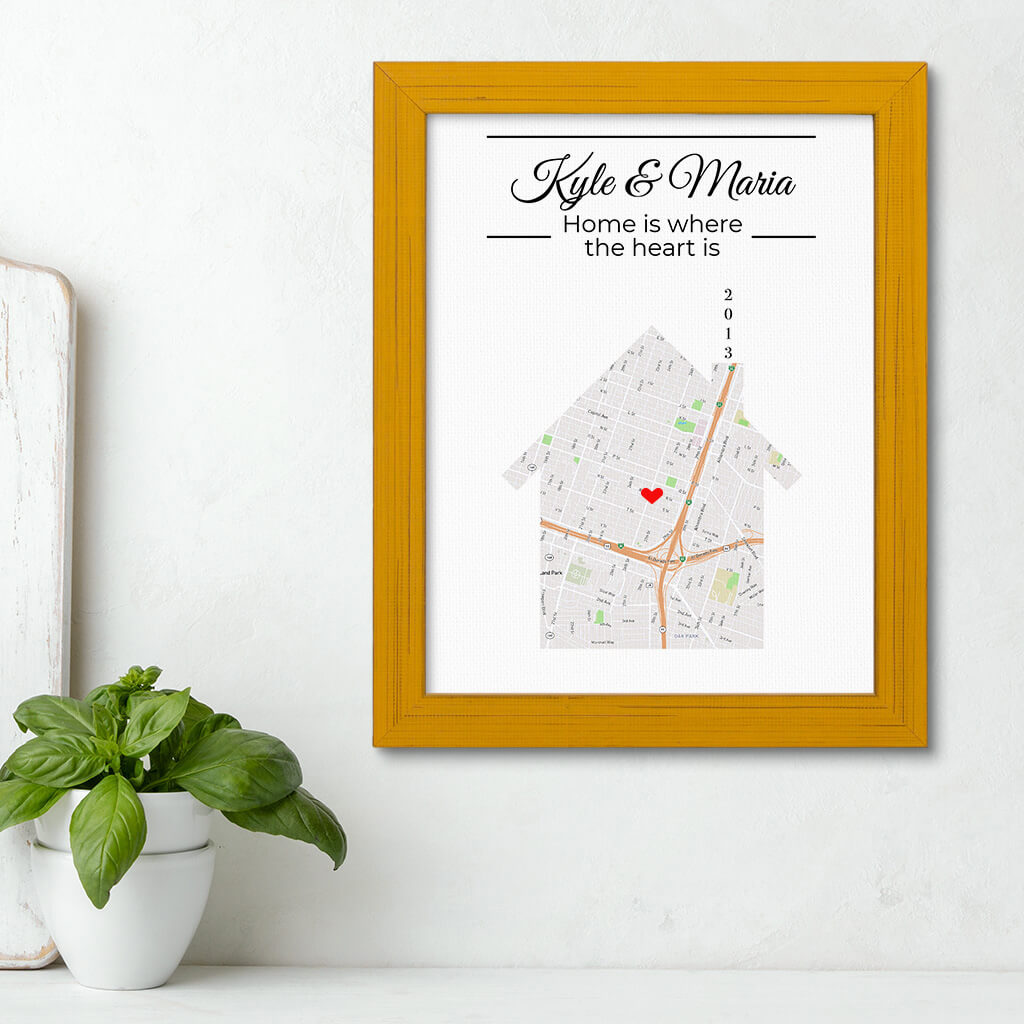 Home is Where the Heart Is Canvas House Print in Carnival Yellow Frame