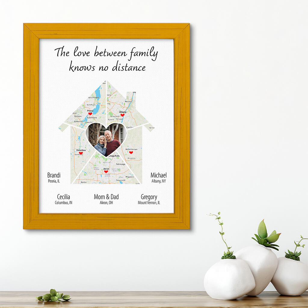 Housewarming Family Photo Canvas Art Print in Solid Wood Carnival Yellow Frame