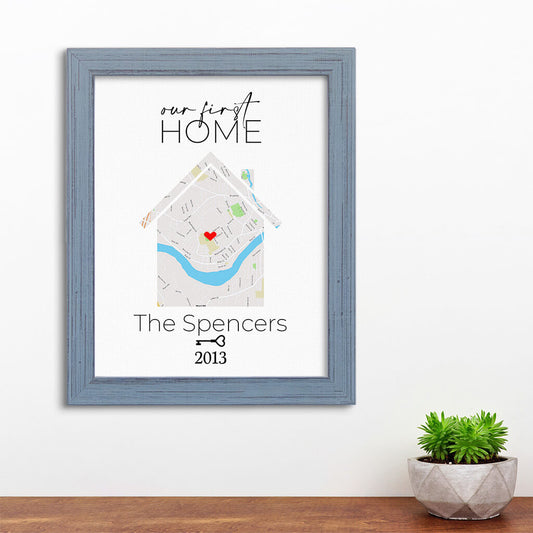 Our First Home Canvas Art Print in Carnival Gray Frame