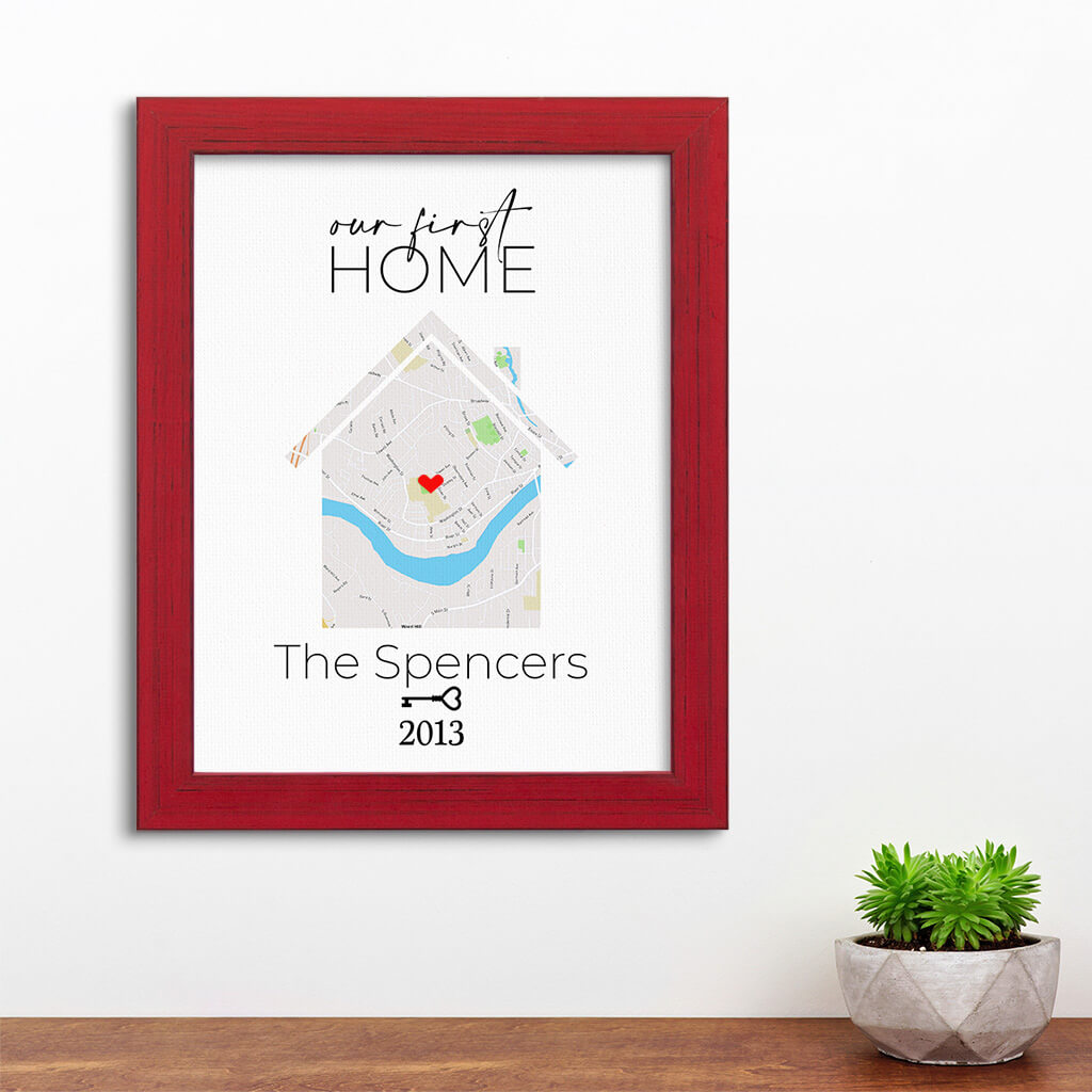 Our First Home Canvas Art Print in Carnival Red Frame
