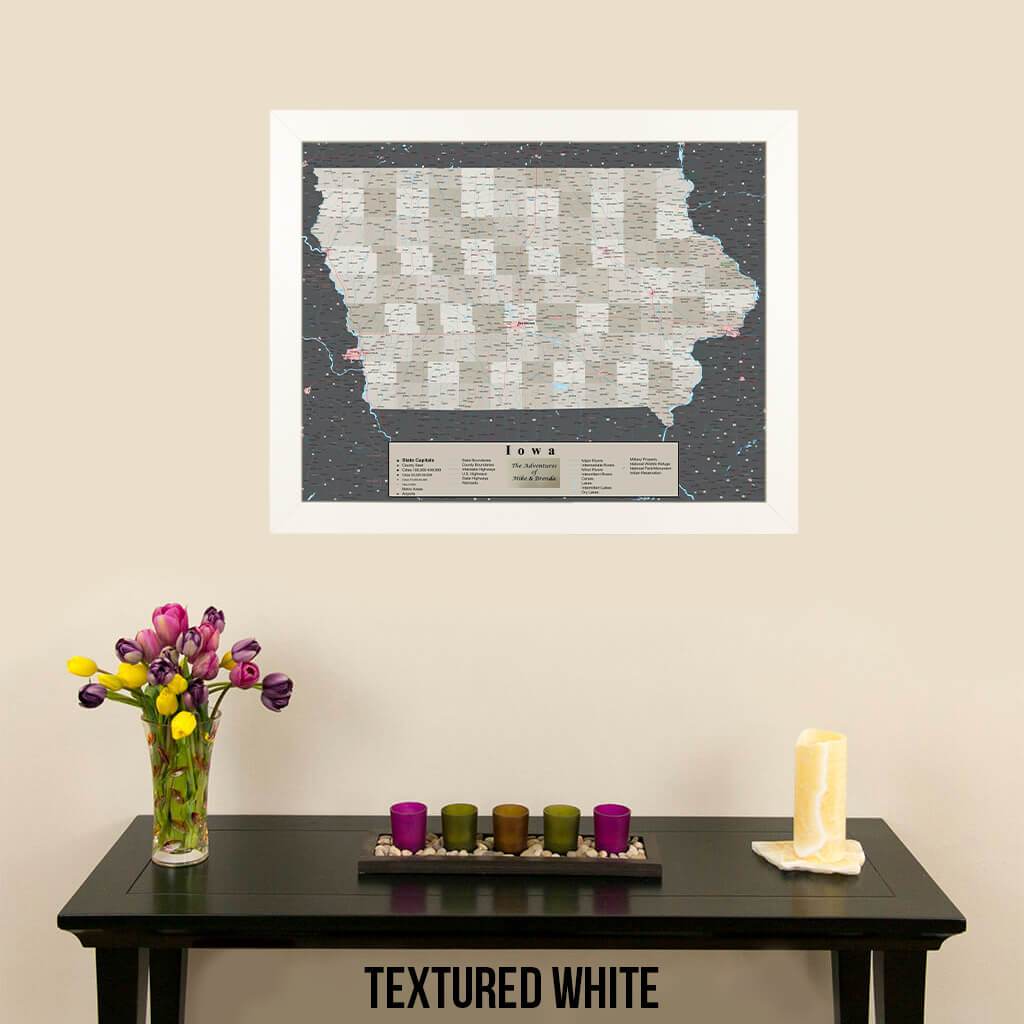 Earth Toned Iowa Push Pin Travel Map with Pins Texture White Frame
