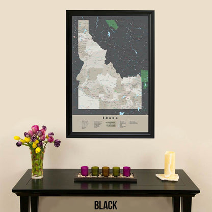 Earth Toned Idaho State Push Pin Travel Map Black Frame