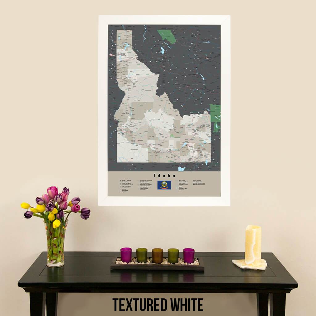 Earth Toned Idaho State Push Pin Travel Map Textured White Frame