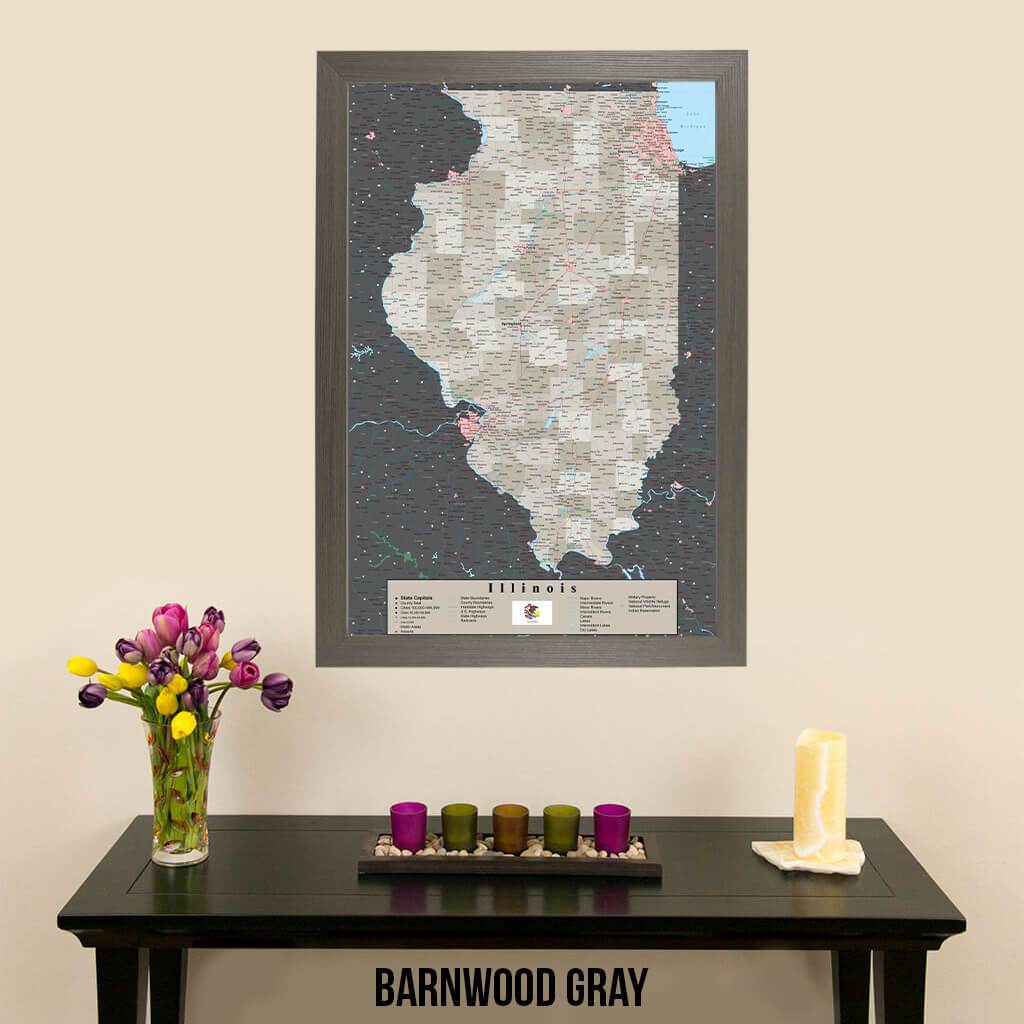 Earth Toned Illinois State Map Barnwood Gray Frame