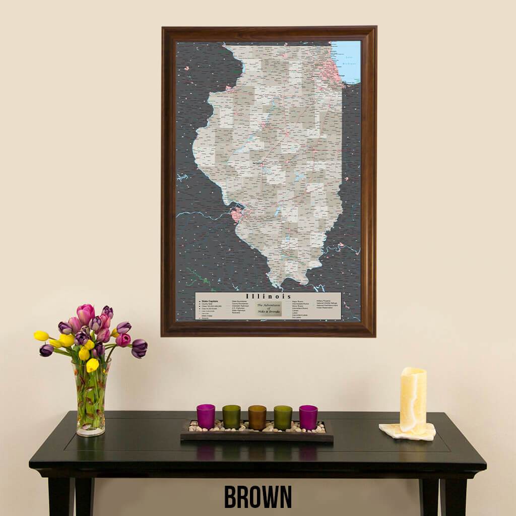 Earth Toned Illinois State Map Brown Frame