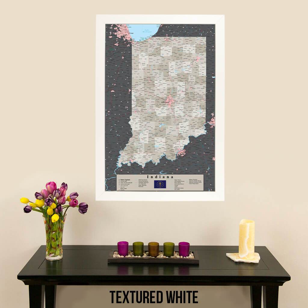 Earth Toned Indiana State Map with Pins Textured White Frame