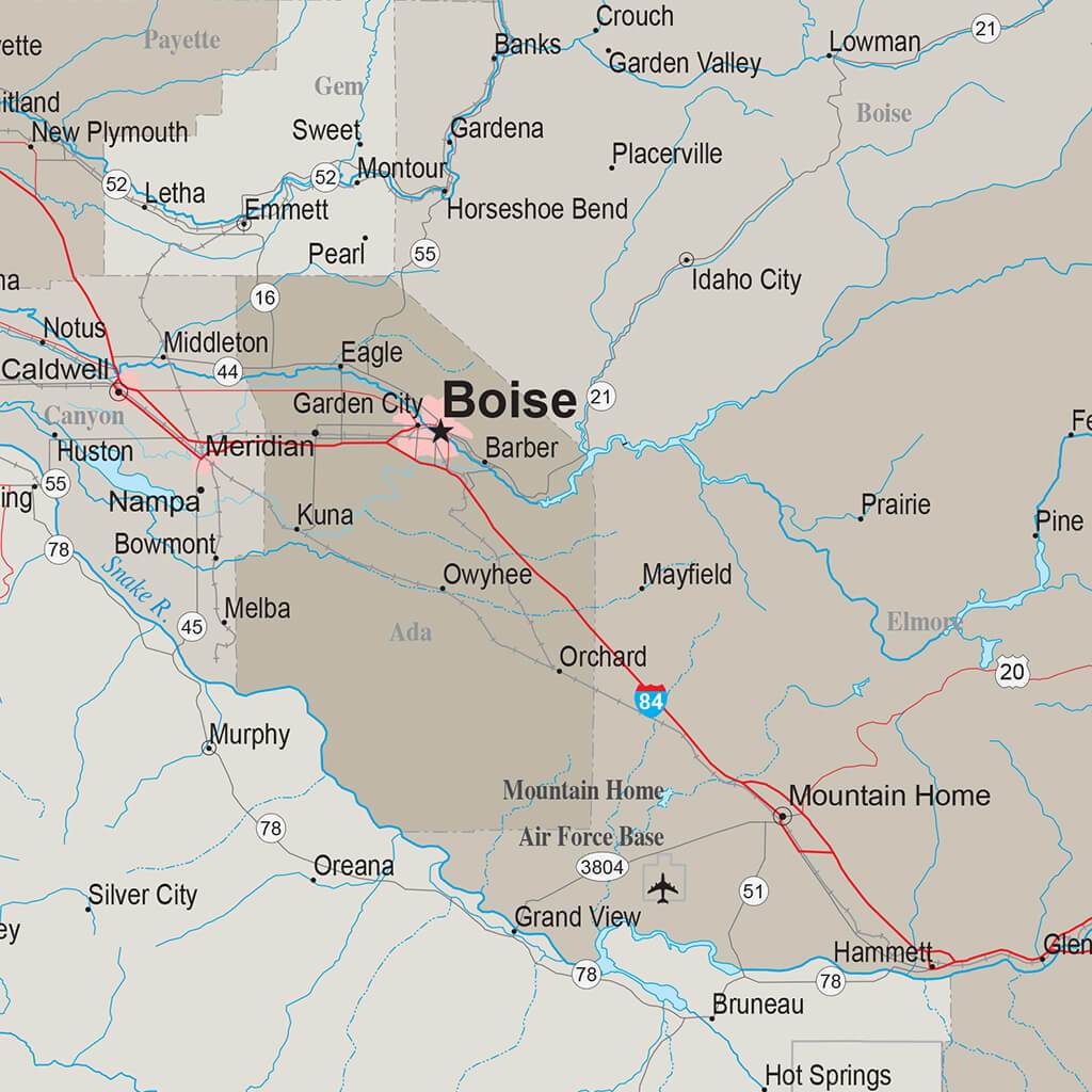 Earth Toned Idaho State Push Pin Travel Map Closeup