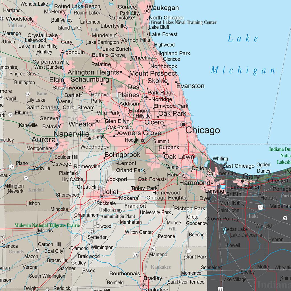 Earth Toned Illinois State Map closeup