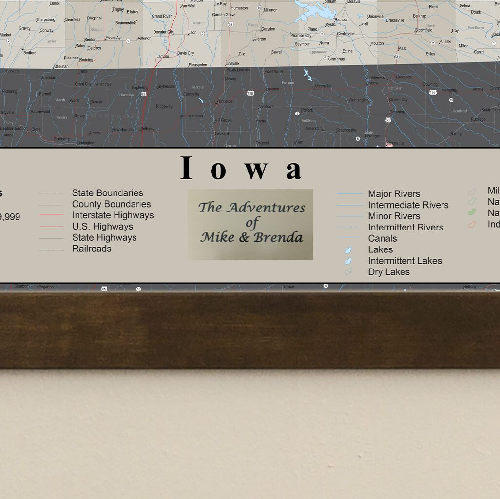 Earth Toned Iowa Push Pin Travel Map with Pins Plaque Location