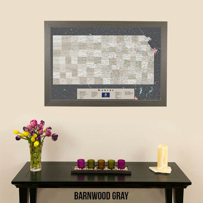 Earth Toned Kansas State Travel Map Barnwood Gray Frame