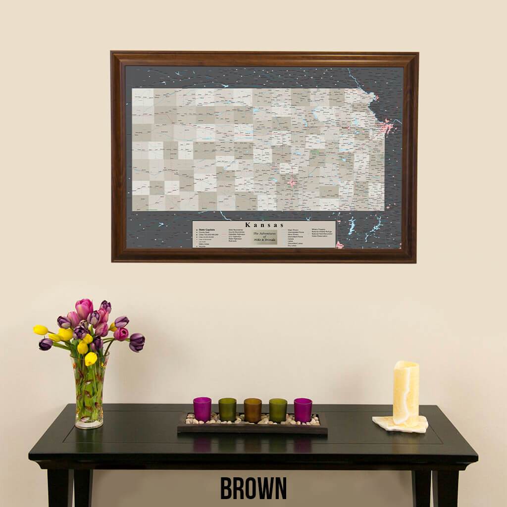 Earth Toned Kansas State Travel Map Brown Frame