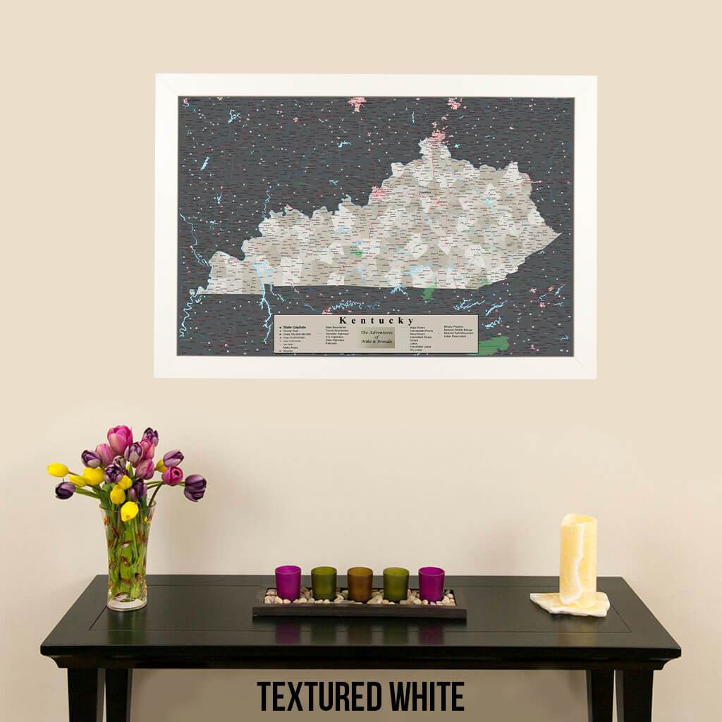 Earth Toned Kentucky Push Pin Travel Map with Pins Textured White Frame