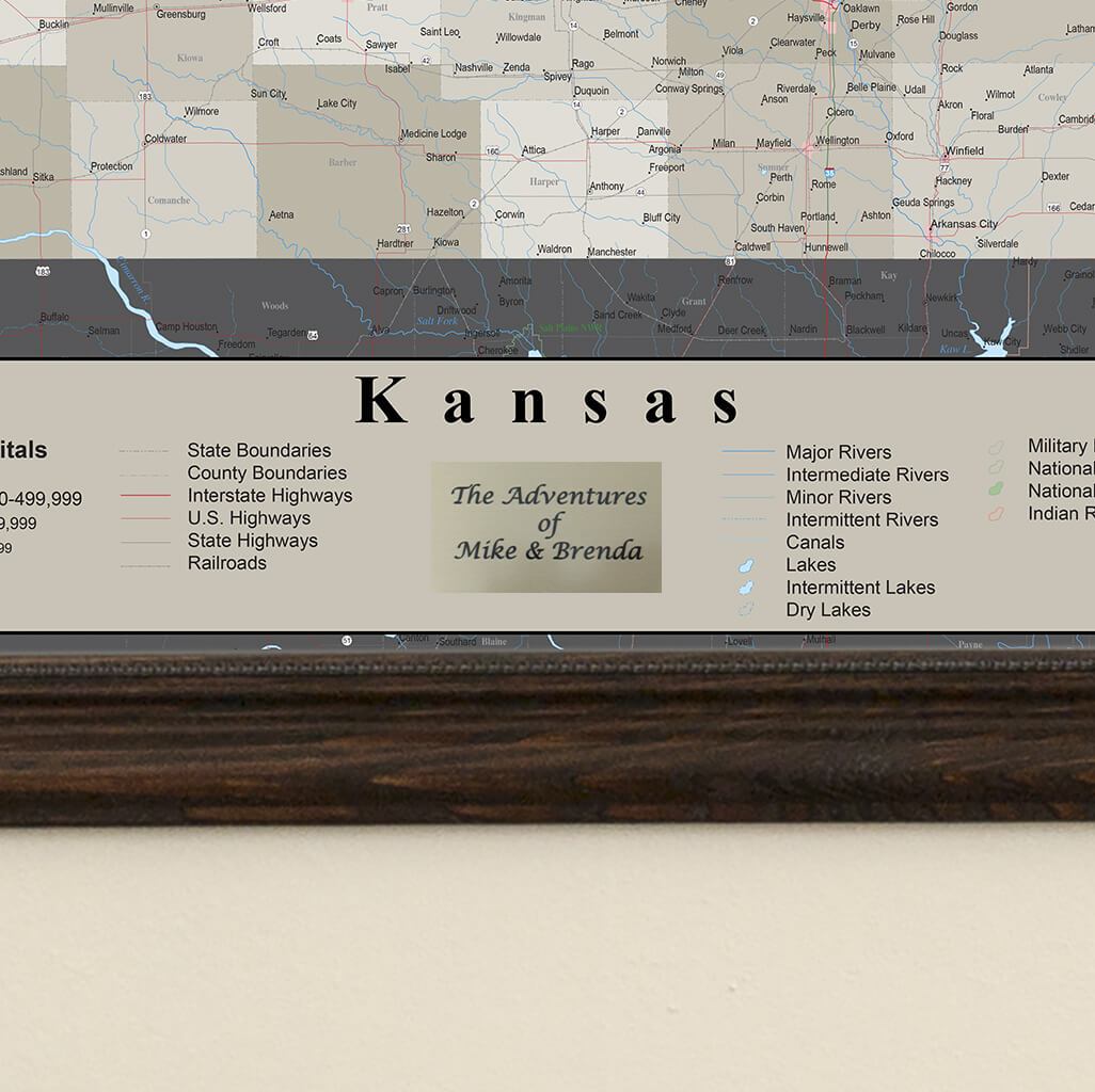 Earth Toned Kansas State Travel Map plaque location