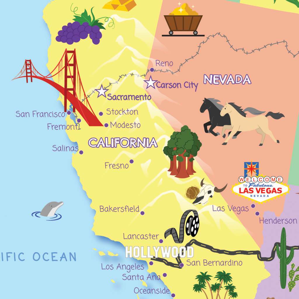 Closeup of California on Kids Map