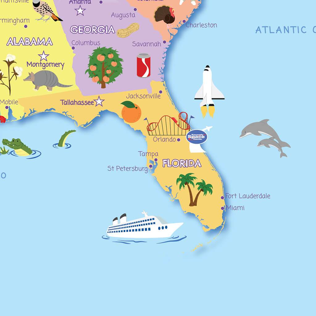 Closeup of Florida on Kids Map