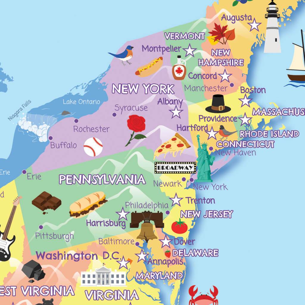 Closeup of Northeast on Kids Map