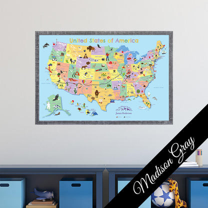 Canvas Kids Push Pin Map in Premium Madison Gray Frame