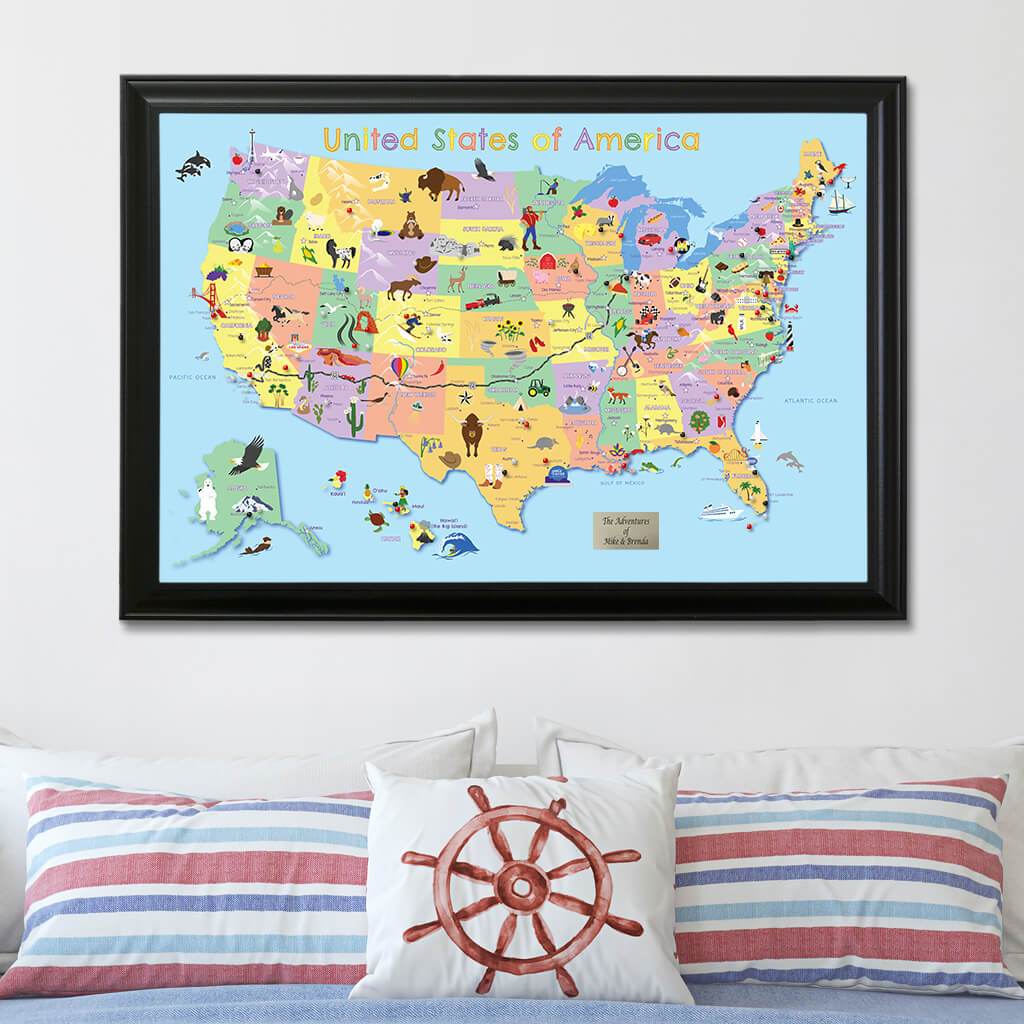 Kids USA Map in Black Frame