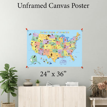 USA Map for Kids Canvas Poster 24 x 36