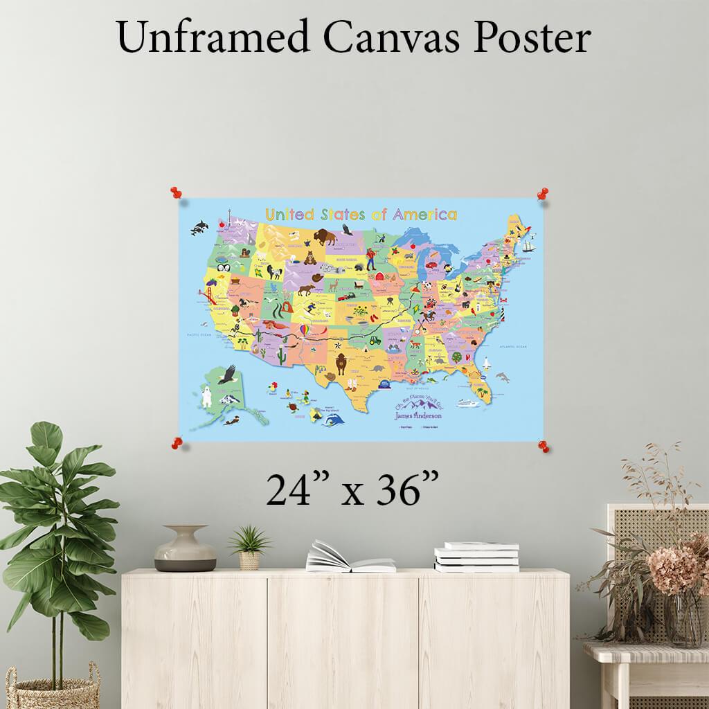 USA Map for Kids Canvas Poster 24 x 36