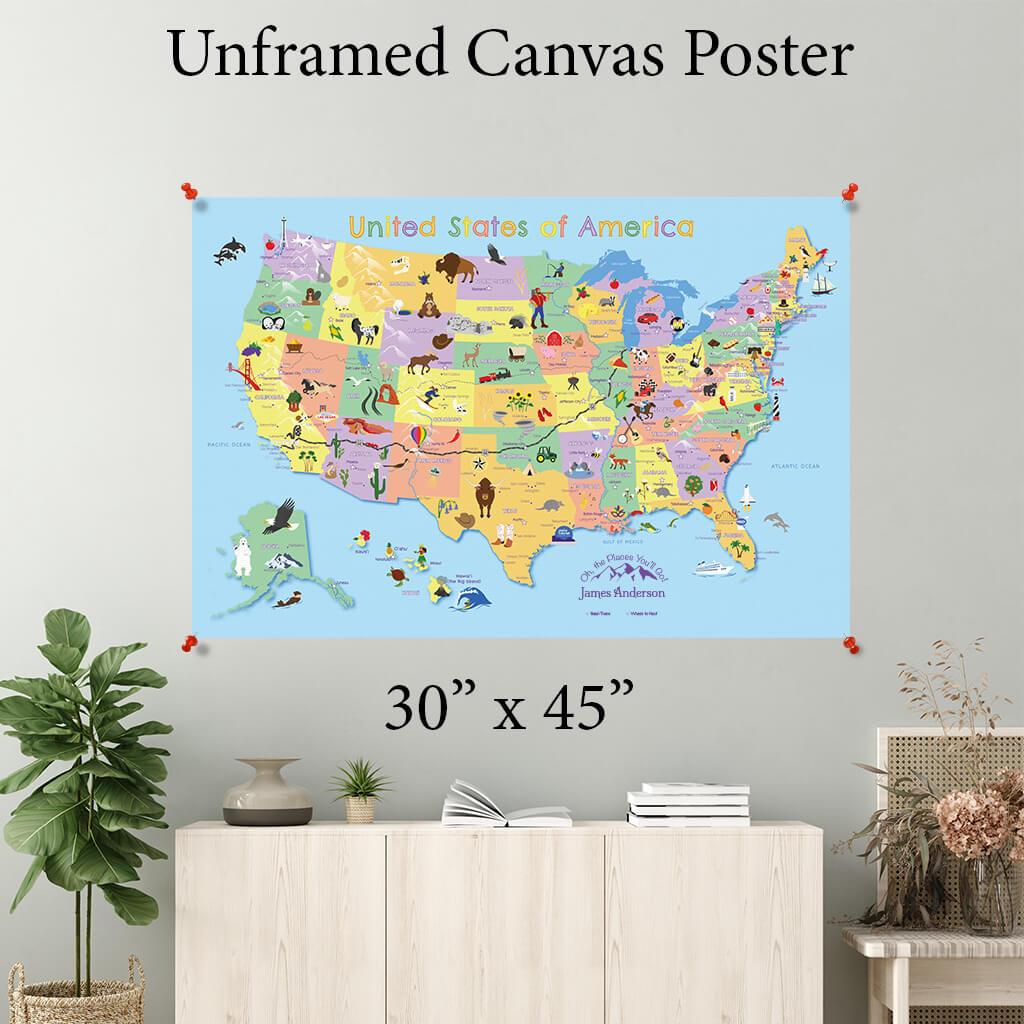USA Map for Kids Canvas Poster 30 x 45