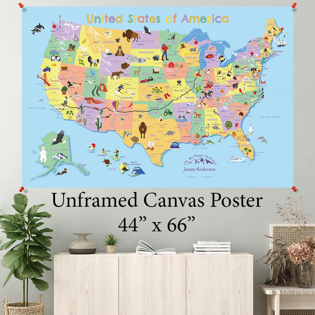 USA Map for Kids Canvas Poster 44 x 66