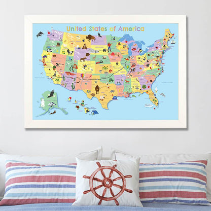 Kids USA Map in Textured White Frame