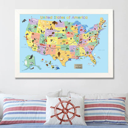 Kids USA Map in Textured White Frame