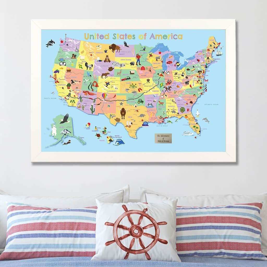 Kids USA Map in Textured White Frame